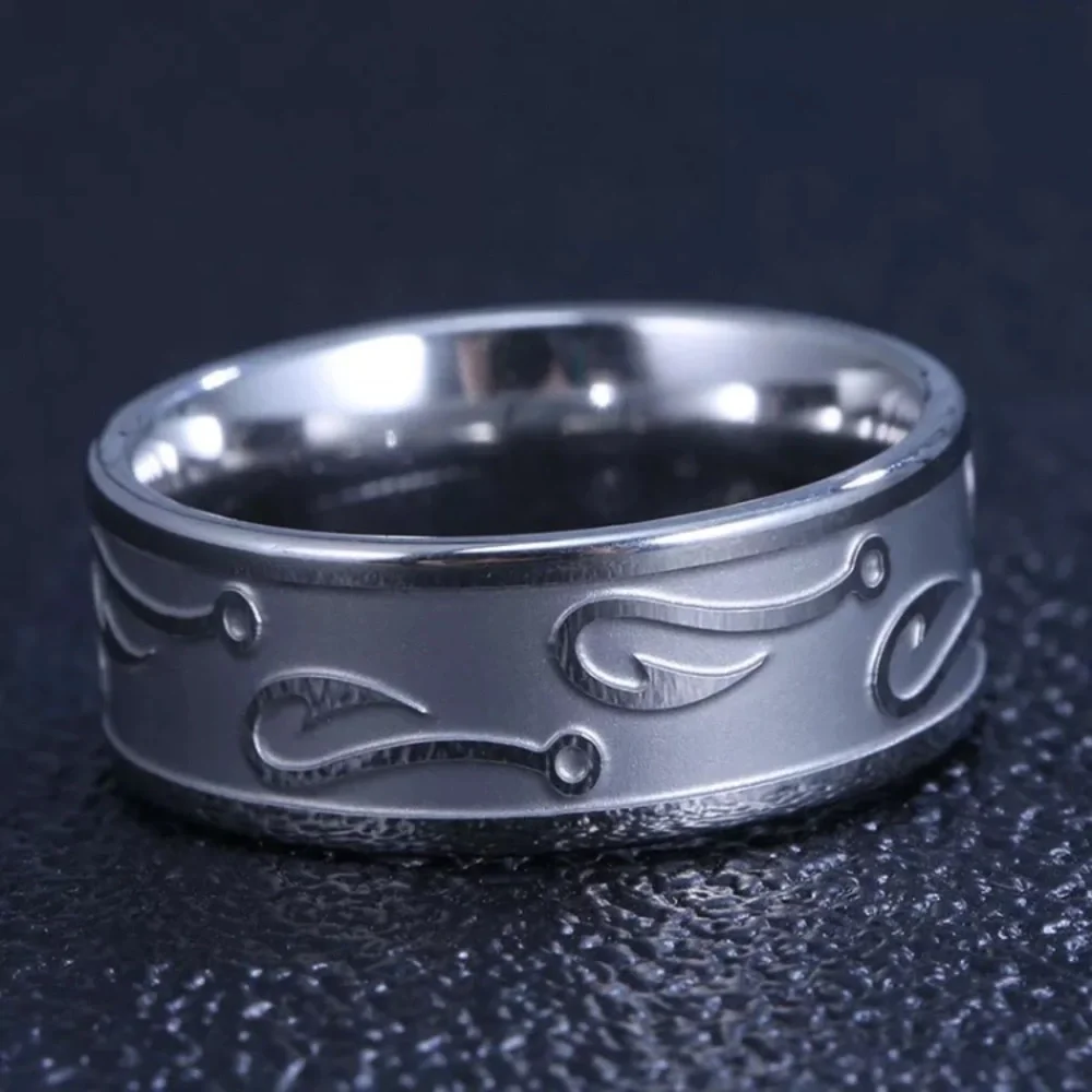 Tungsten Carbide FISHING HOOK Fisherman Angling Gold Silver Black 8mm Band Ring